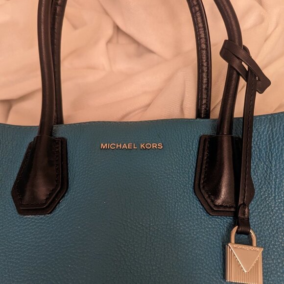 Michael Kors Mercer Bag - Teal, Black, & White - Picture 2 of 13